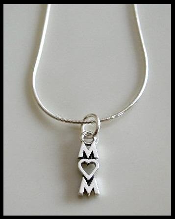 Sale! MOM Heart Charm Necklace 18" Solid Sterling Silver