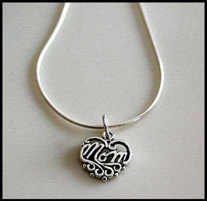 Solid Sterling Silver MOM Charm Necklace