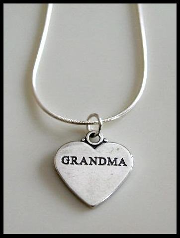 Solid Sterling Silver GRANDMA Grandmother Heart Charm Necklace