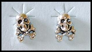 Solid Sterling Silver SKULL and Crossbones post earrings