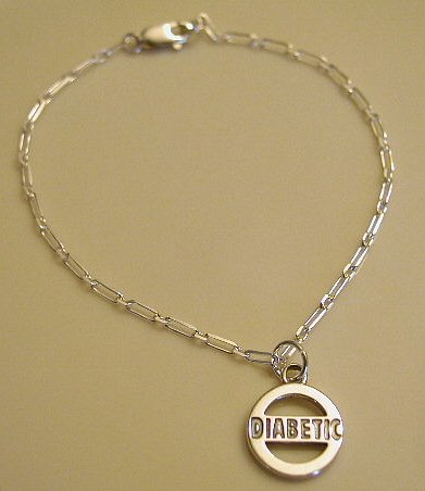Solid Sterling Silver DIABETIC Awareness Charm Bracelet