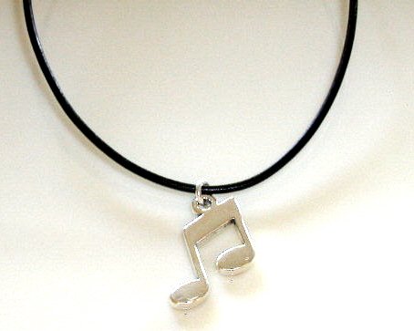 Musical Notes 18 In. Italian Black Leather Necklace Music