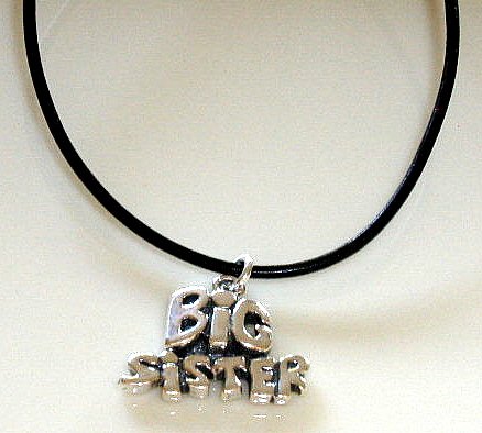 Sterling BIG SISTER 18 Inch Italian Black Leather Necklace