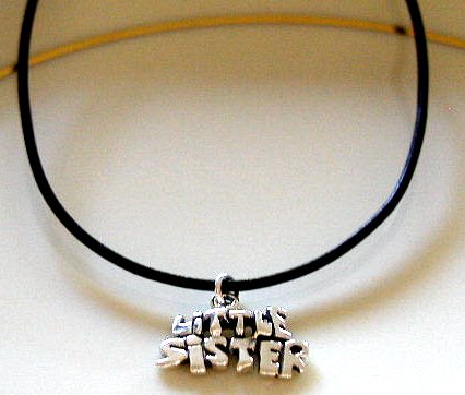 Sterling LITTLE SISTER 18 Inch Italian Black Leather Necklace
