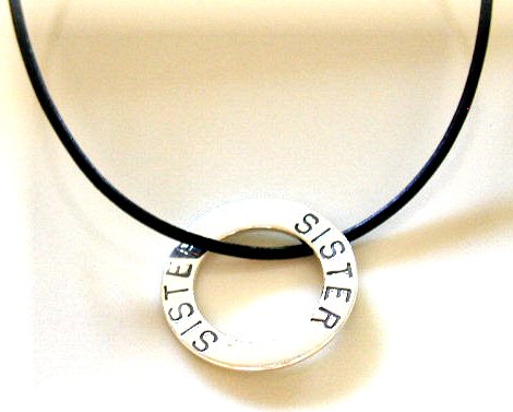 Solid Sterling SISTER Affirmation Necklace Leather 18 Inches