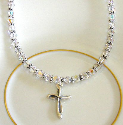 Clear Swarovski Crystal Sterling Silver Cross Necklace
