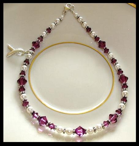 Pancreatic Cancer Awareness Ankle Bracelet Anklet Swarovski Crystal Sterling Silver