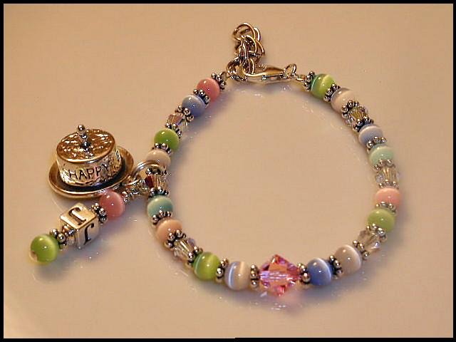 Babies 1st Birthday Gift Bracelet Pastel Sterling Silver First Baby