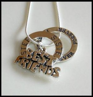 Solid Sterling Silver BEST FRIENDS FOREVER Charm Necklace 18 Inches