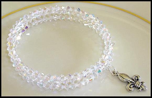 Fleur de Lis SWAROVSKI CLEAR AB 3 Strand Crystal Wrap Bracelet