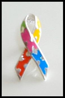 Autism Awareness Puzzle Ribbon Pin 100% Sterling Silver