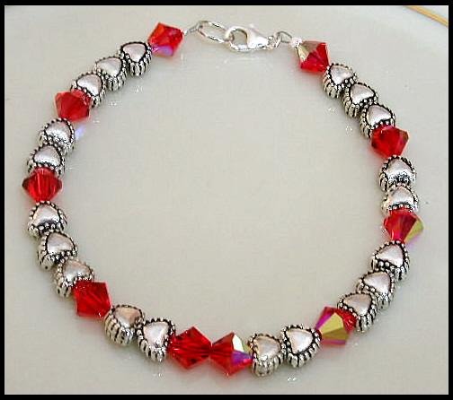 Birthstone Beaded Bracelet Swarovski Crystal Silver Tibetan Heart