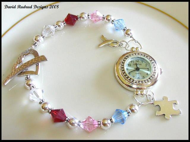 SALE! Autism Awareness Watch w/ Swarovski Crystal Sterling Siver