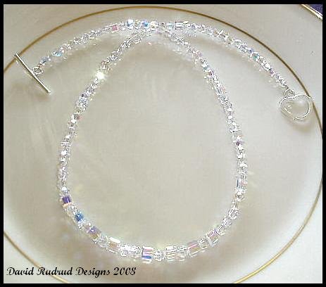 SWAROVSKI Cube & Round 18 Inch CLEAR AB Crystal Necklace Sterling Silver