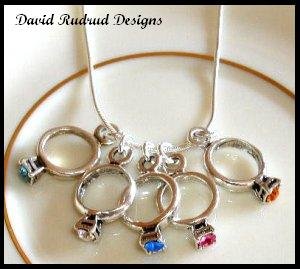 MOTHERS GIFT - 6 Baby Ring Birthstone Necklace Sterling Silver Jewelry