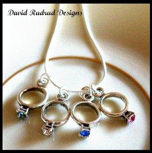 MOTHERS GIFT - 4 Baby Ring Birthstone Necklace Sterling Silver Jewelry