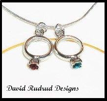MOTHERS GIFT - 2 Baby Ring Birthstone Necklace Sterling Silver Jewelry