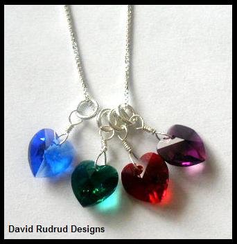 BIRTHSTONE 4 Heart Mom Mothers Necklace 18" Sterling Silver