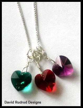 BIRTHSTONE 3 Heart Mom Mothers 18" Necklace Sterling Silver