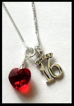 BIRTHSTONE Sweet 16 16th Birthday Necklace Sterling Silver