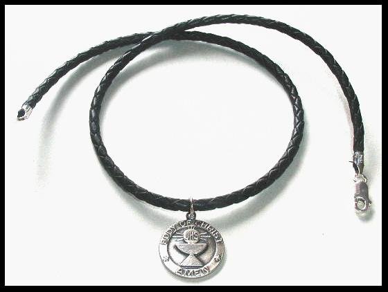 Guys 16 Braided Black Leather 1st Communion Necklace Gift Boys