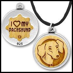 Dachshund Dog Breed Charm Necklace 18 In. Leather Sterling Silver Wood