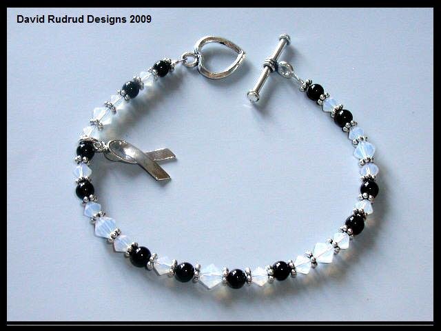 Carcinoid Cancer Awareness Bracelet Sterling Silver Onyx and Swarovski