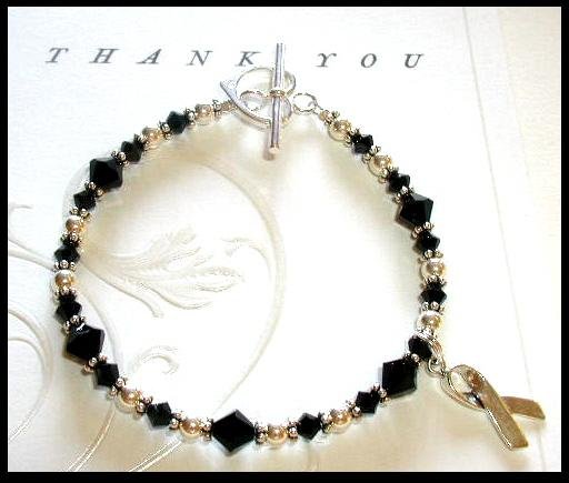 MELANOMA SKIN CANCER Awareness Bracelet Swarovski Crystal & Sterling Silver