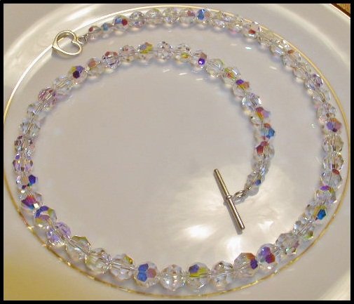 Elegant SWAROVSKI 20 Inch Crystal AB Necklace Round 20 Inch - 8mm = Sterling Silver