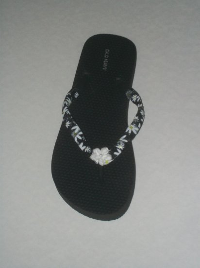 Women's Black Floral Ribbon Wrapped Flip Flops