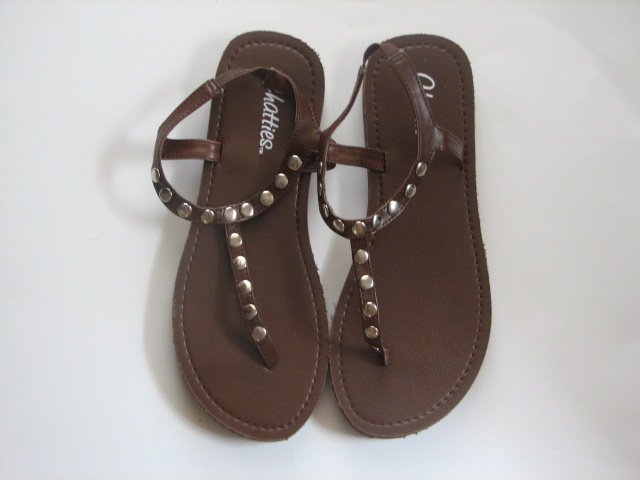 Women's Brown T-Strap Sandals w/ Studs Size 9-10 (Large)