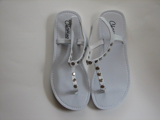 Women's White T-Strap Sandals w/ Studs Size 9-10 (Large)