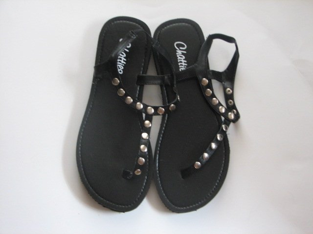 Women's Black T-Strap Sandals w/ Studs Size 9-10 (Large)