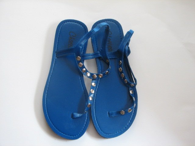 Women's Blue T-Strap Sandals w/ Studs Size 9-10 (Large)