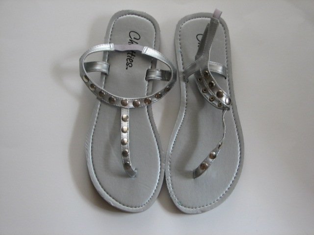 Women's Silver T-Strap Sandals w/ Studs Size 9-10 (Large)