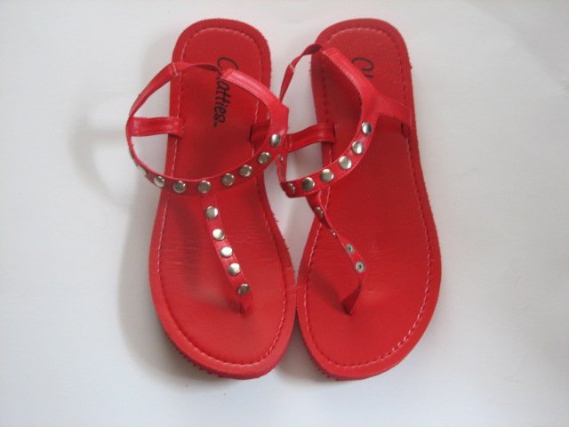 Women's Red T-Strap Sandals w/ Studs Size 9-10 (Large)