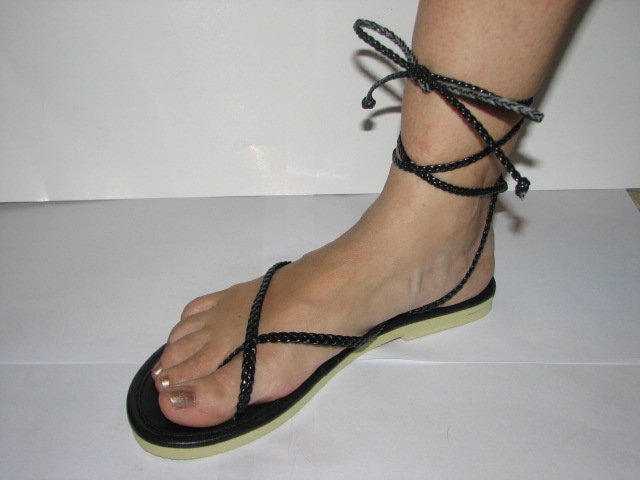 Unique Black Women's Brand New Braided Ankle Wrap Up Sandals Size 9-10 (Large)