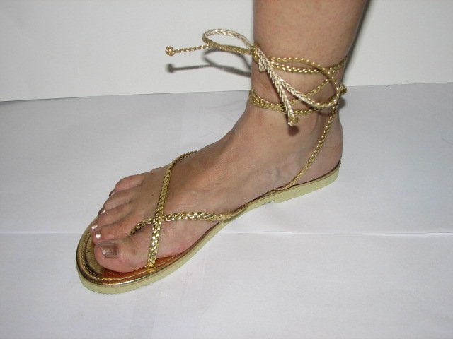 Unique Gold Women's Brand New Braided Ankle Wrap Up Sandals Size 9-10 (Large)