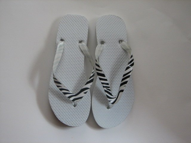 Women's Flip Flops with GLOSSY PRINTED STRAPS White Zebra Size 9-10 (Large)