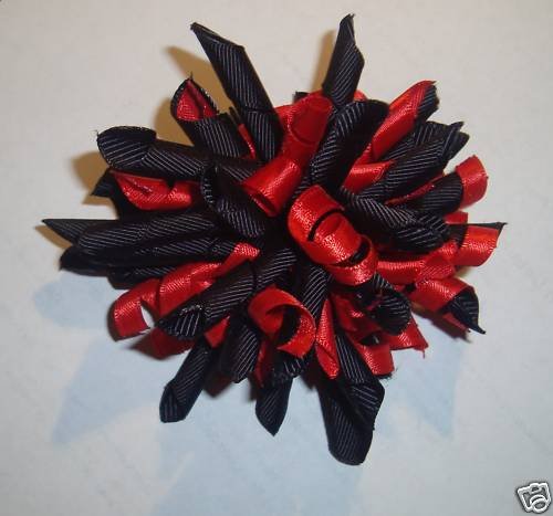 New Set of 2 Girls Korker RED & BLACK HAIR BOWS CLIPS