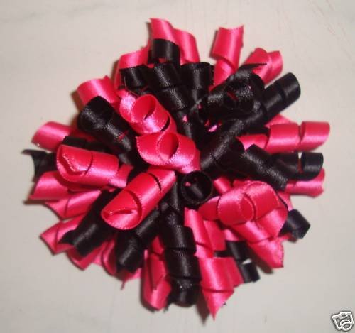 2 HOT PINK & BLACK KORKER GIRLS HAIR BOWS ACCESSORIES