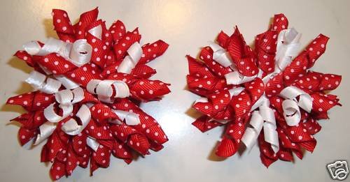 New Set of 2 Girls Korker RED WHITE HAIR BOWS CLIPS