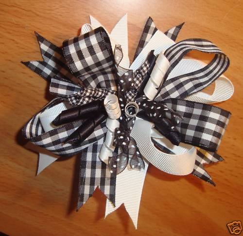 NEW 5" GIRLS SPRING KORKER LOOPY HAIR BOW BLACK WHITE