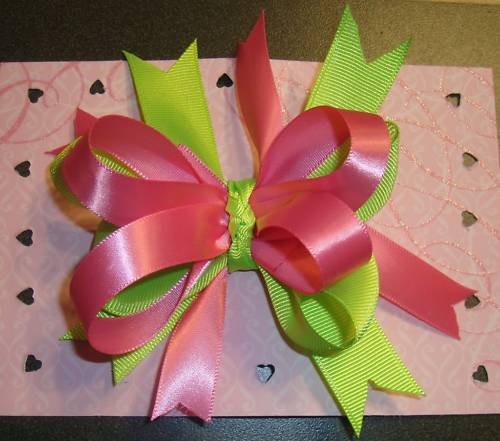 NEW HOT PINK & LIME GREEN LOOPY KORKER HAIR BOW RIBBONS