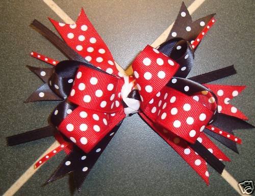 NEW 5" GIRLS LOOPY RED & BLACK SPIKE HAIR BOW