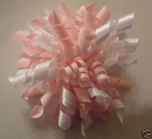 NEW LARGE BABY PINK WHITE KORKER GIRLS HAIR BOW 5 1/2"