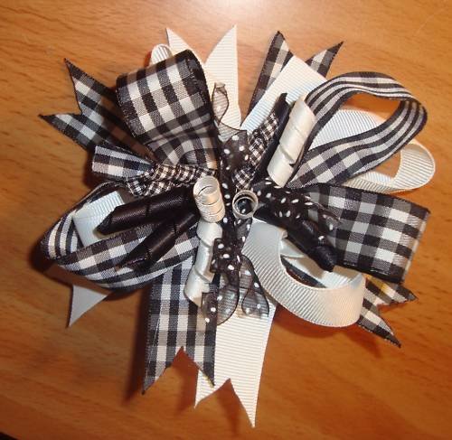 NEW LARGE BOUTIQUE BLACK PLAID KORKER GIRLS HAIR BOW