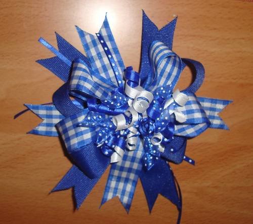 NEW LARGE BOUTIQUE BLUE PLAID KORKER GIRLS HAIR BOW
