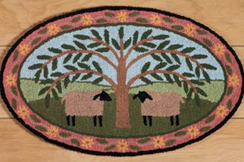 Primitive Country SHEEP & WILLOW TREE Accent Rug---NEW