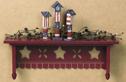 Primitive Country Americana Barn Red Wall Shelf Star Cutouts